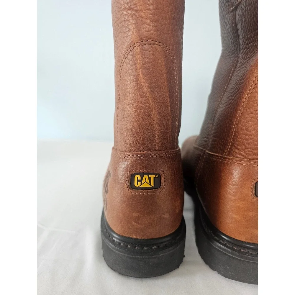 Workwear Caterpillar Steel Toe Boot Mens 9.5 Brown Waterproof Leather Pull On